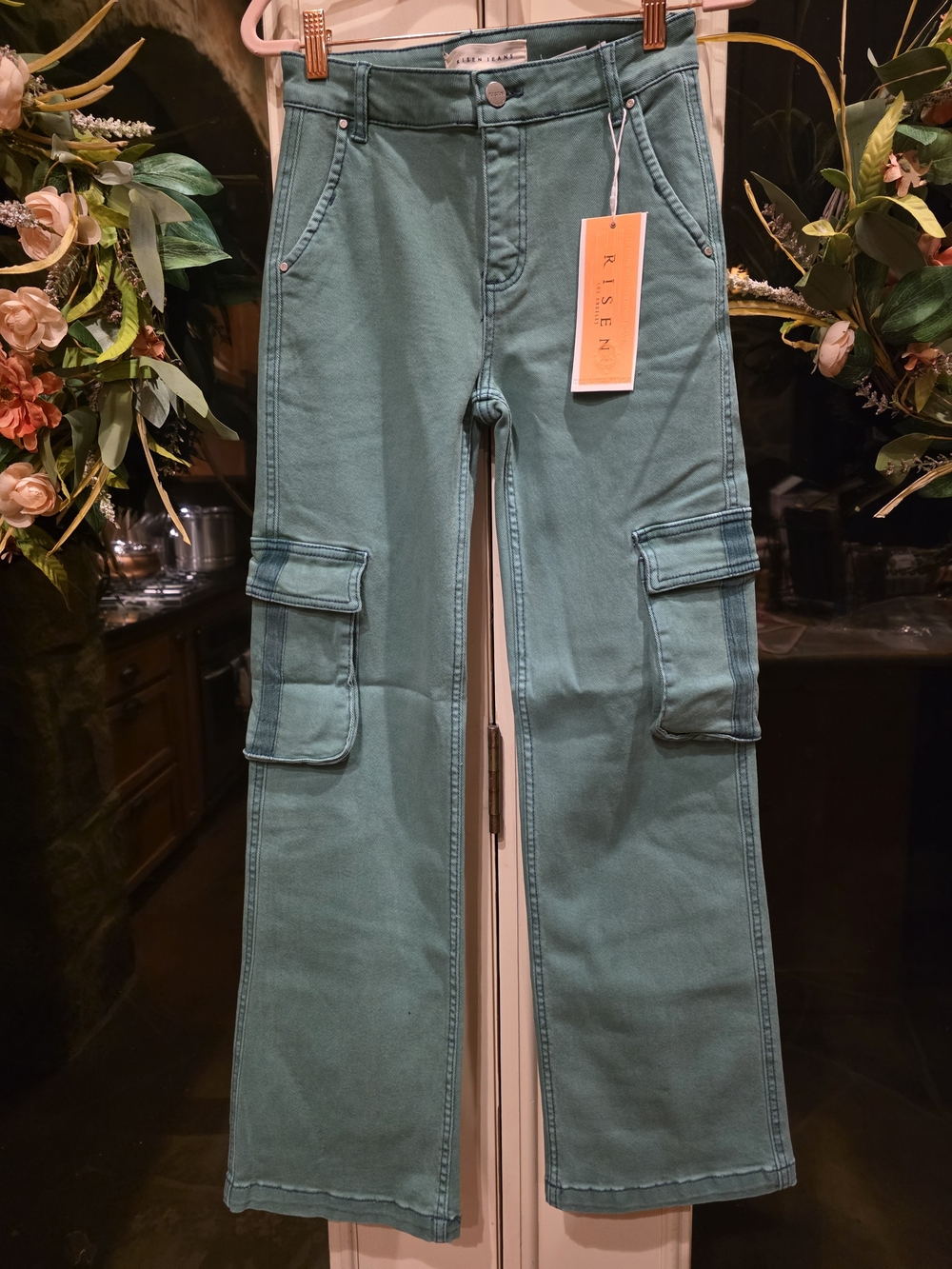 Risen Ramona Jade High Rise Cargo Wide Leg Jeans